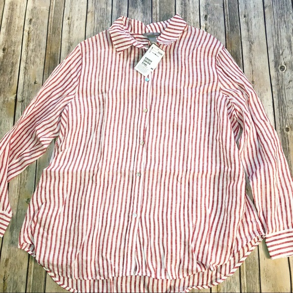 H&M Tops - H&M Linen Striped Button Up Shirt Size 18 NWT